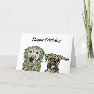 Tarjeta de cumpleaños Golden Retriever y Boxer
