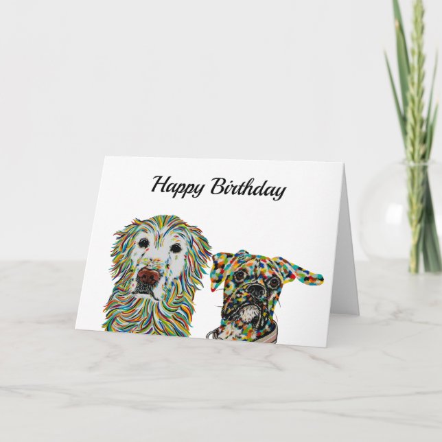 Tarjeta de cumpleaños Golden Retriever y Boxer (Anverso)