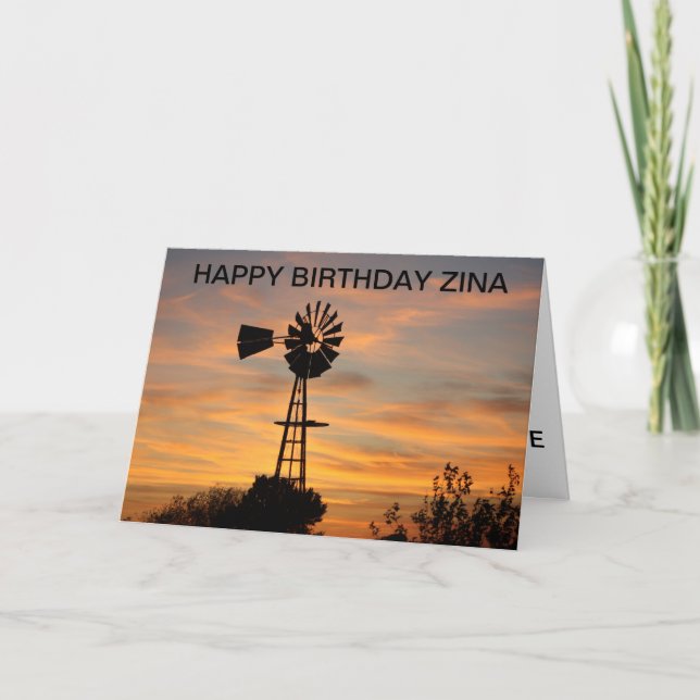 Tarjeta de cumpleaños Golden Windmill Silhouette (Anverso)