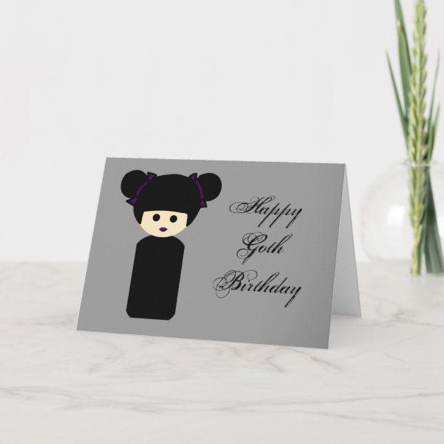 Tarjeta de cumpleaños gótica de Kokeshi (Anverso)