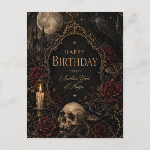 Tarjeta de cumpleaños gótica, floral oscura, marip