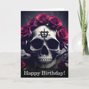 Tarjeta de cumpleaños gótica macabra Rosa Skull os