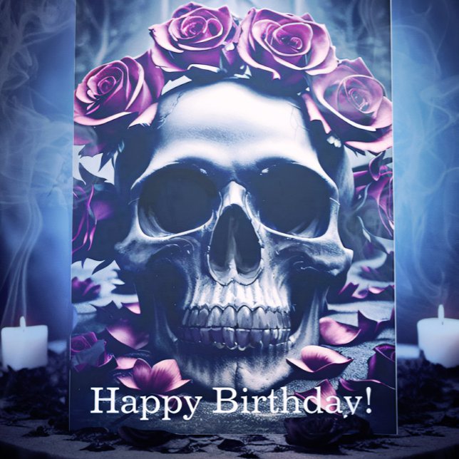Tarjeta de cumpleaños gótica oscura y cráneo (Subido por el creador)