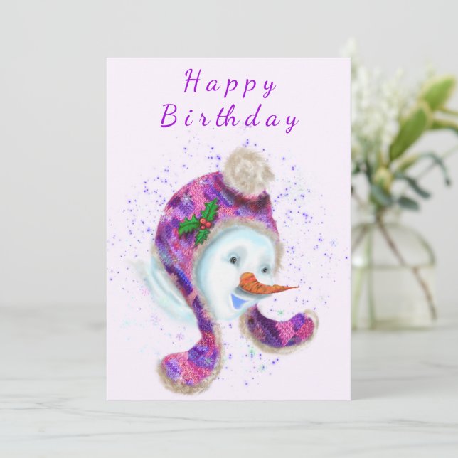 Tarjeta De Cumpleaños Graciosa Para Snowman En Bea (Anverso de pie)