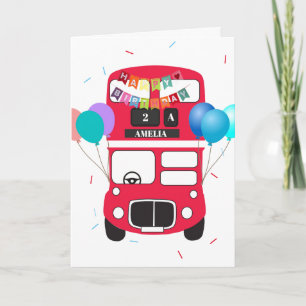 Tarjeta de cumpleaños - Gran autobús rojo personal