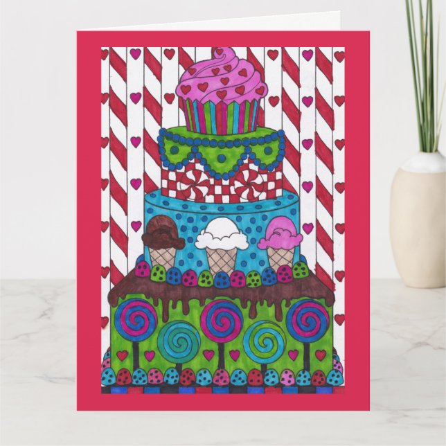 Tarjeta de cumpleaños grande - Lollipops y Candy (Anverso)