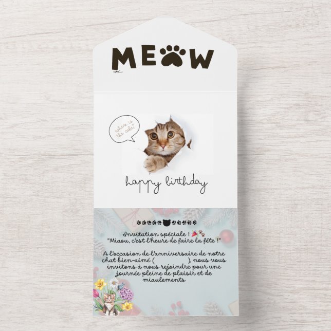 Tarjeta de cumpleaños gratis de gato divertido y l (Interior)