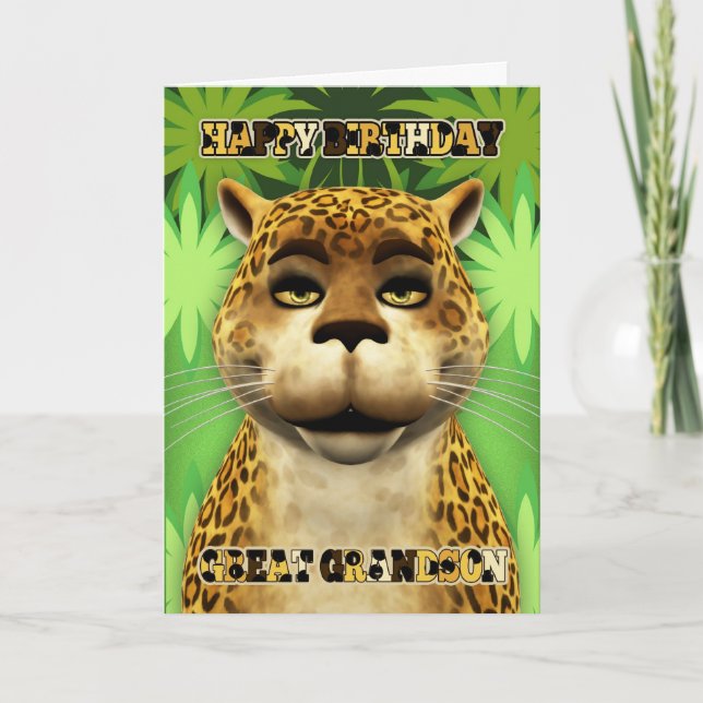 Tarjeta de cumpleaños Great Grandson Leopard Jungl (Anverso)