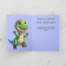 Tarjeta de cumpleaños Green Dinosaur Blue Gingham