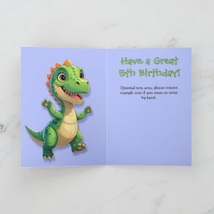 Tarjeta de cumpleaños Green Dinosaur Blue Gingham