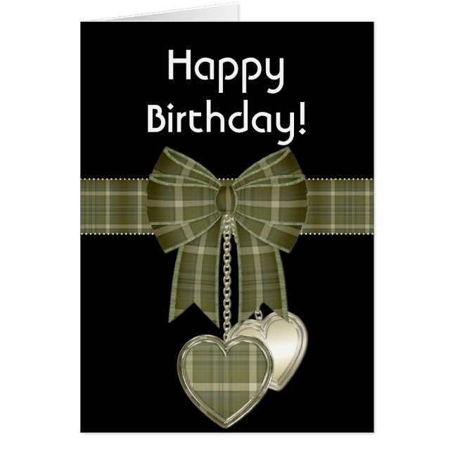 Tarjeta de cumpleaños Green Plaid Bow Happy March (Frente)