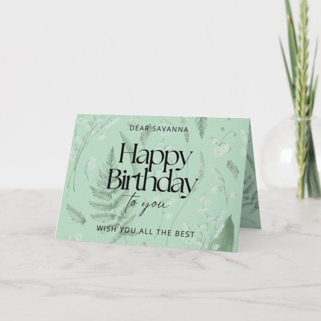 Tarjeta de cumpleaños Green Sage Lily of Valley Pe (Anverso)