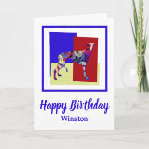 Tarjeta de cumpleaños Greyhound Dog Red Blue Yello