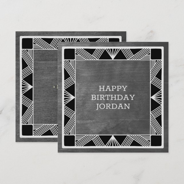 Tarjeta de cumpleaños gris masculina de madera Per (Anverso / Reverso)