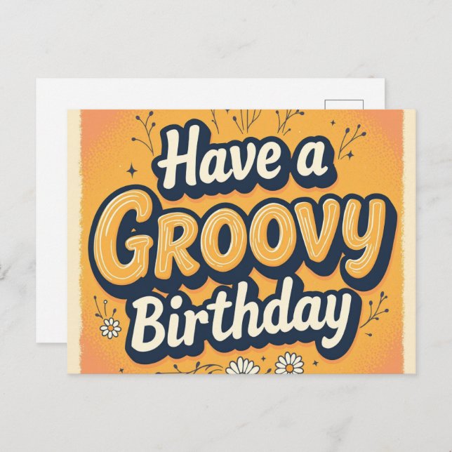 Tarjeta de cumpleaños Groovy 70 (Anverso / Reverso)