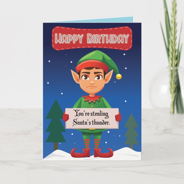 Tarjeta de cumpleaños Grumpy Elf Navidades (Anverso)