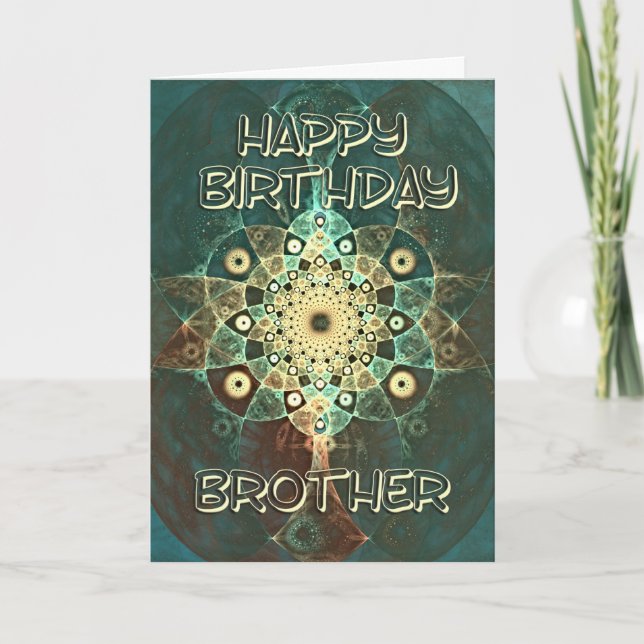 Tarjeta de cumpleaños grunge fractal para un herma (Anverso)