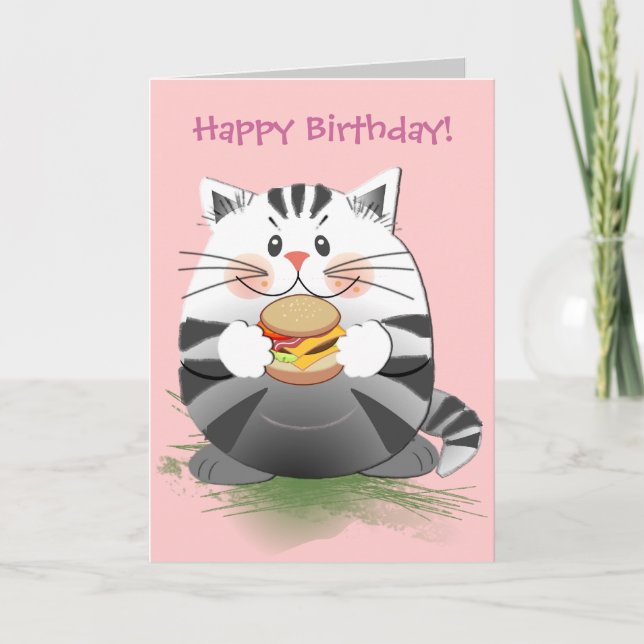 Tarjeta de cumpleaños "Hamburger Cat" (Anverso)