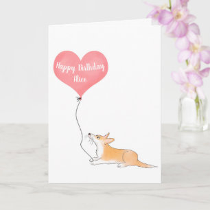 Tarjeta de cumpleaños Hattie corgi & balloon