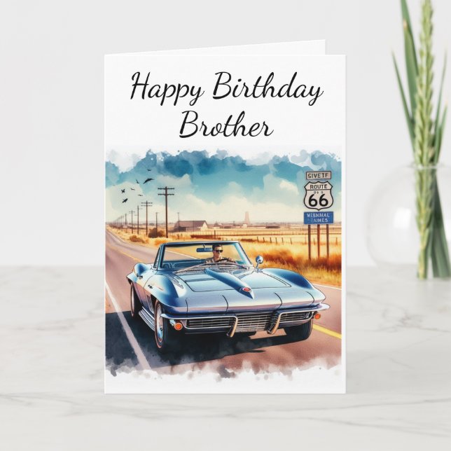Tarjeta de cumpleaños hermano coche clásico Ruta 6 (Anverso)