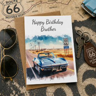 Tarjeta de cumpleaños hermano coche clásico Ruta 6