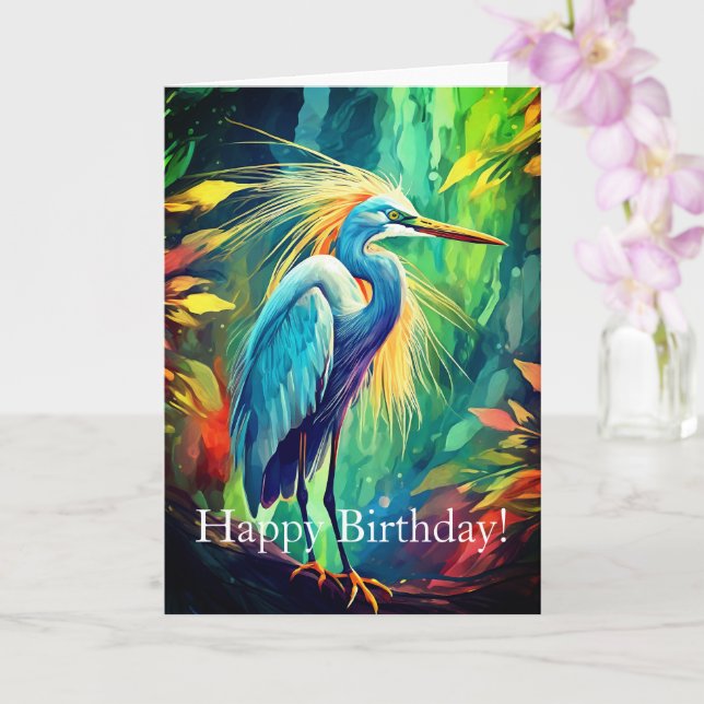 Tarjeta de cumpleaños Heron brillante, tarjeta ple (Orquídea)