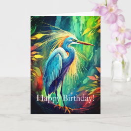 Tarjeta de cumpleaños Heron brillante, tarjeta ple