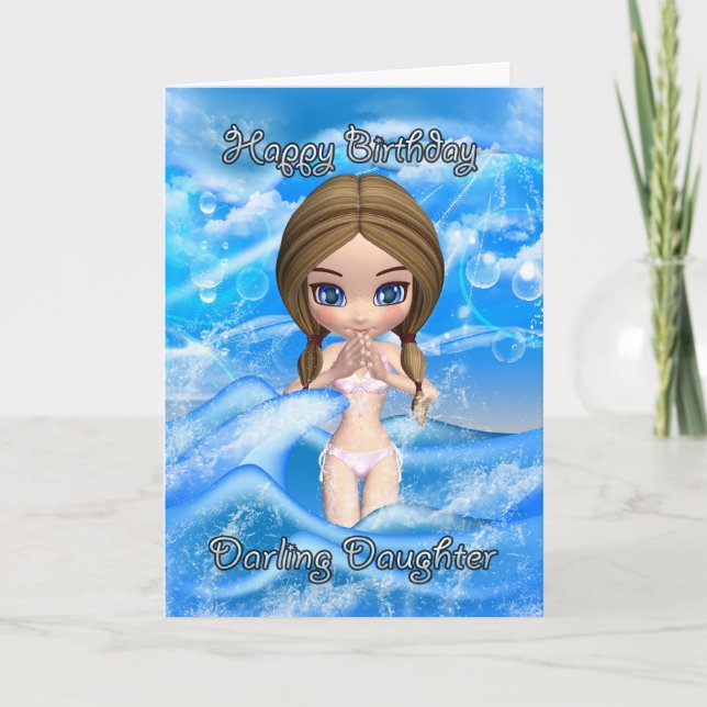 tarjeta de cumpleaños hija - natación chica (Anverso)
