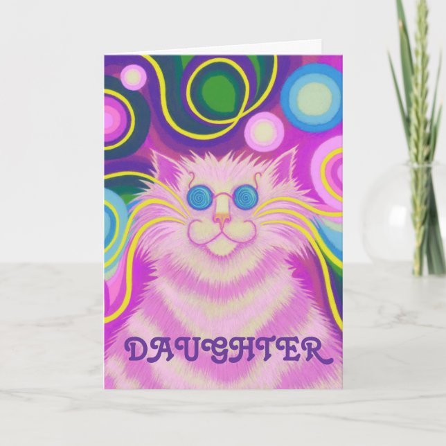 Tarjeta de cumpleaños "Hija" rosa-delic-gato (Anverso)