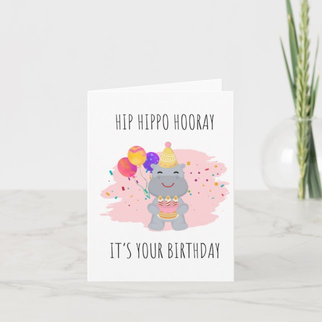 Tarjeta de cumpleaños Hip Hippo Hooray Puns (Anverso)