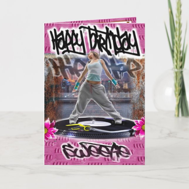 Tarjeta de cumpleaños hip-hop sweetie (Anverso)