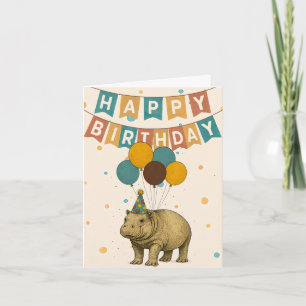 Tarjeta de cumpleaños Hippo - animal lindo con glo