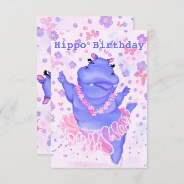 Tarjeta de cumpleaños Hippo Ballerina Hippo Bailar (Anverso / Reverso)