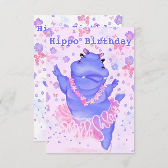 Tarjeta de cumpleaños Hippo Ballerina Hippo - Su n (Anverso / Reverso)