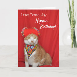 Tarjeta de cumpleaños Hippy para naranja y gato bl