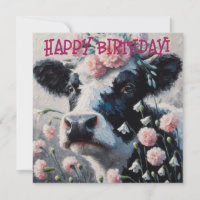 Tarjeta de cumpleaños Holstein Cow in Flowers Farm