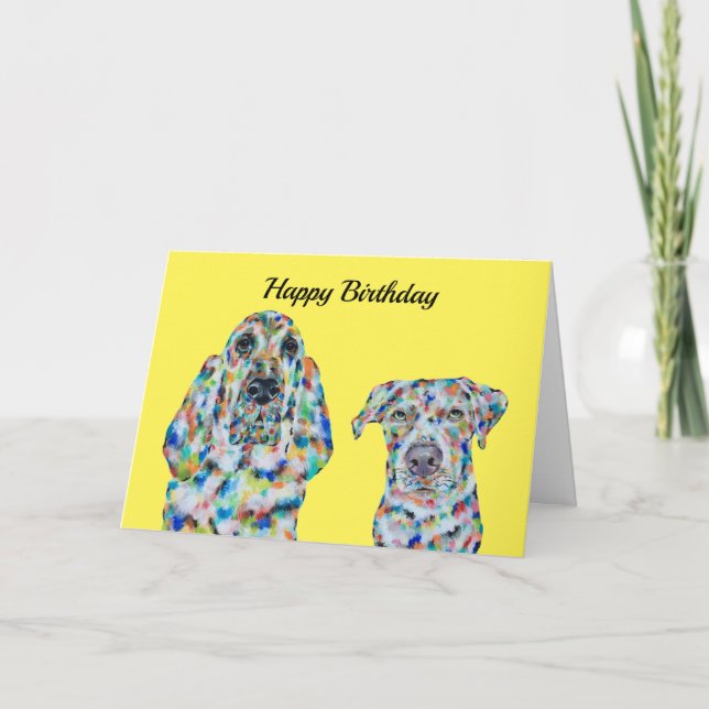 Tarjeta de cumpleaños Hound Dog y Labrador (Anverso)