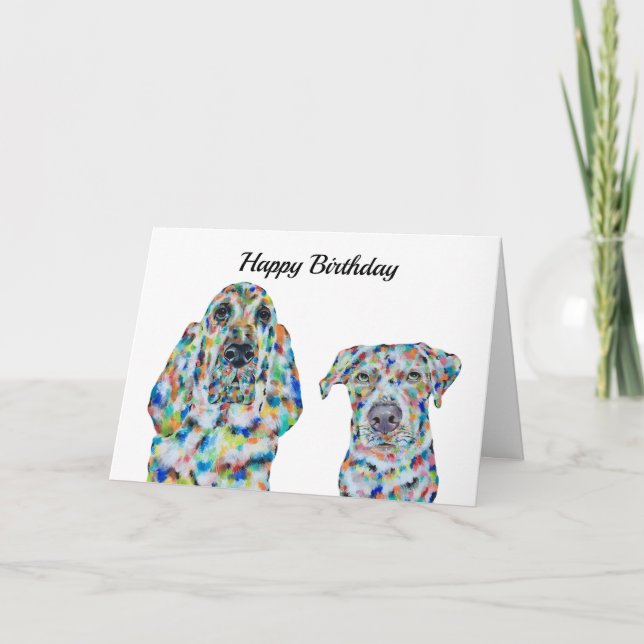 Tarjeta de cumpleaños Hound Dog y Labrador (Anverso)