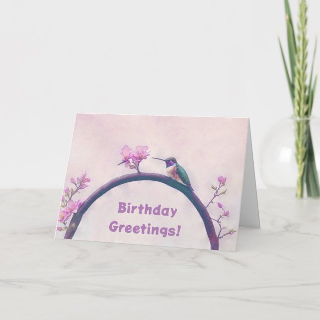 Tarjeta de cumpleaños Hummingbird Pink Art (Anverso)