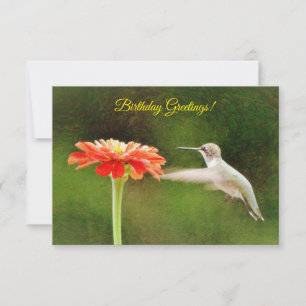 Tarjeta de cumpleaños Hummingbird y Flower