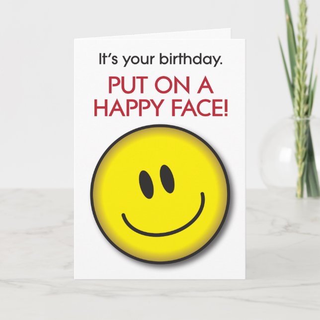 Tarjeta de cumpleaños humorística de Happy Face (Anverso)
