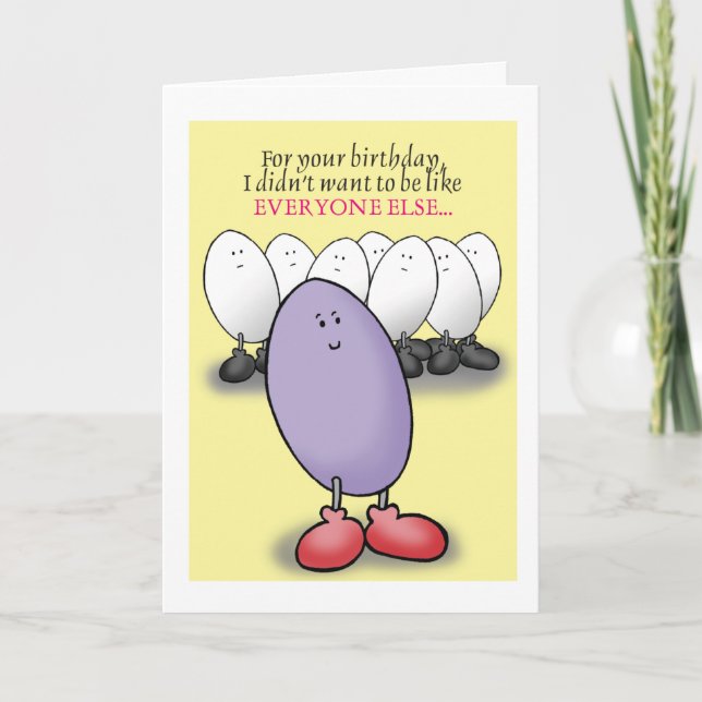 Tarjeta de cumpleaños humorística de huevo morado (Anverso)