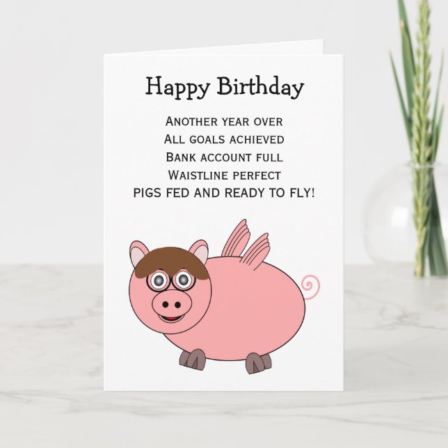 Tarjeta de cumpleaños humorística para cerdos vola (Anverso)