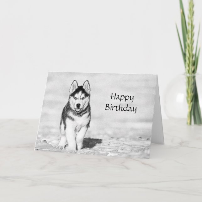 Tarjeta de cumpleaños Husky Happy (Anverso)