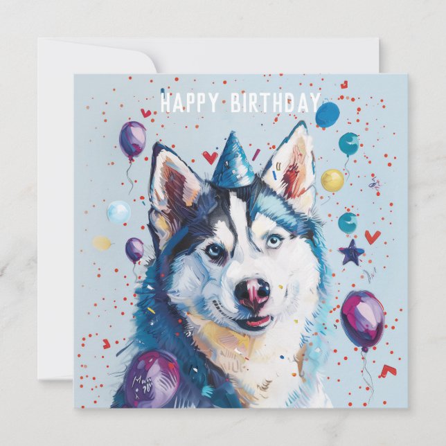 Tarjeta de cumpleaños Husky/Malamute (Anverso)