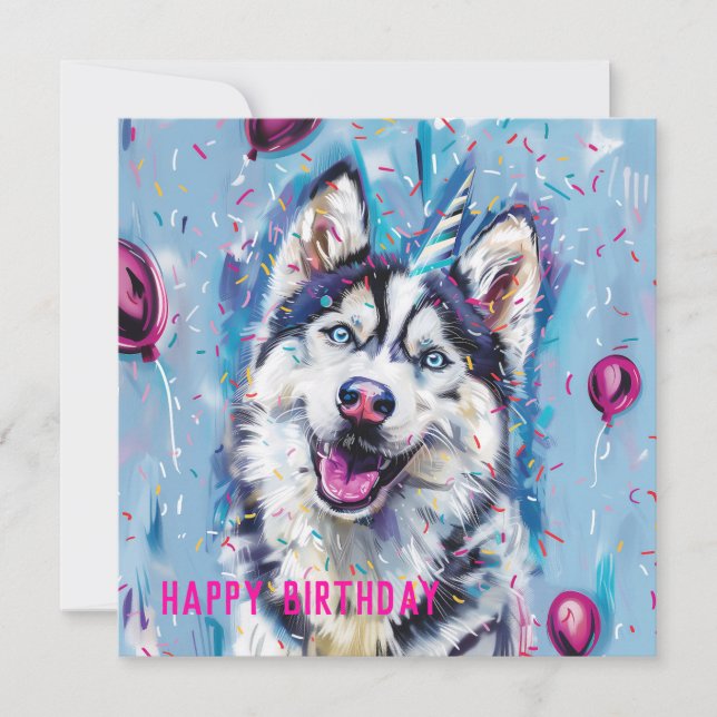 Tarjeta de cumpleaños Husky/Malamute (Anverso)