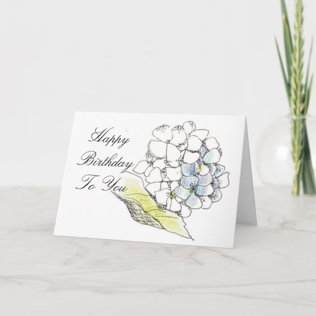 Tarjeta de cumpleaños Hydrangea Flor Pen y dibujo  (Anverso)