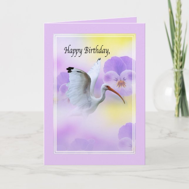 Tarjeta de cumpleaños Ibis con flores (Anverso)