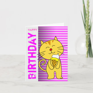 Tarjeta de cumpleaños Ice Cream Cone Cat Pink