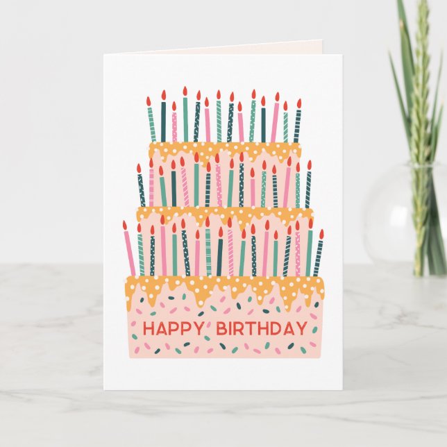 Tarjeta de cumpleaños ilustración de pastel de vel (Anverso)